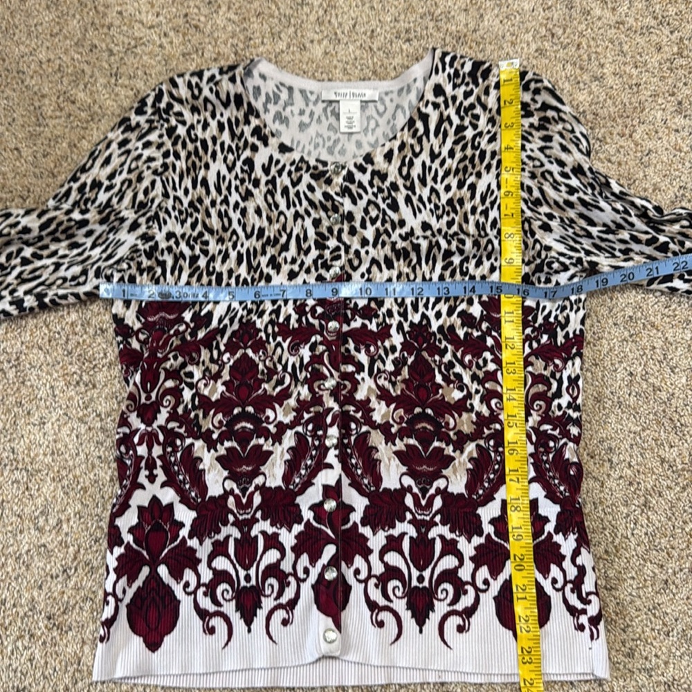 Women's Burgundy Floral & Leopard Print Button Cardigan - Picture 6 of 9